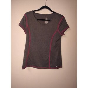 Danskin Now Womens Grey Pink V-Neck Activewear T-Shirt L DNL14008